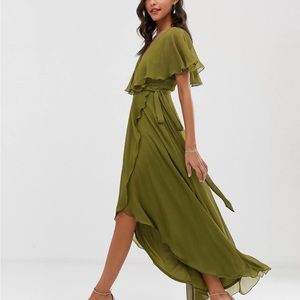 ASOS DESIGN Olive Cape Sleeve Maxi Dress